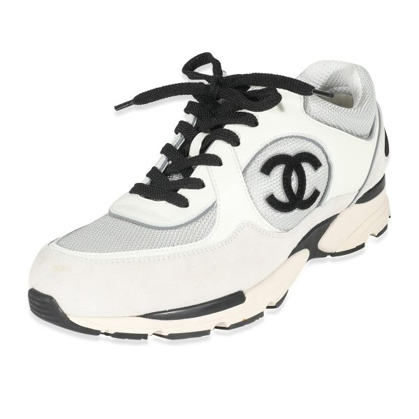 134672 sv Chanel Light Grey White Mesh Suede Grained Calfskin CC Sneaker 43