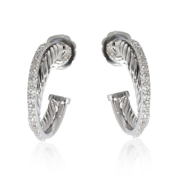 David Yurman Crossover Hoop Earrings in 18k White GoldSterling Silver 03 CTW David Yurman Crossover Hoop Earrings in 18k White GoldSterling Silver 03 CTW