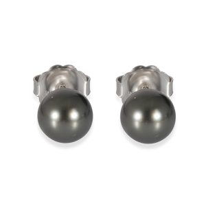 Mikimoto Black South Sea Cultured Pearl Earring in 18k White Gold Balenciaga Small Cabas Leather Handbag Black