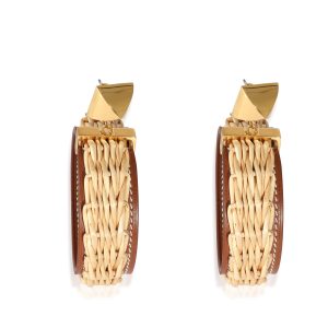 Gold Plated Hermès Medor Picnic Earrings in Swift Calfskin Cart