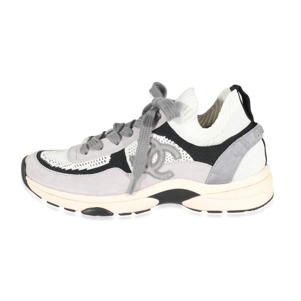 Chanel Grey White Mesh Suede CC Knit Runners 39 Chanel Grey White Mesh Suede CC Knit Runners 39