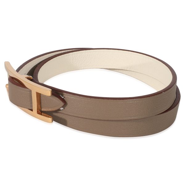 135130 sv Rose Gold Plated Hermès Behapi Double Tour Bracelet in Swift Calfskin