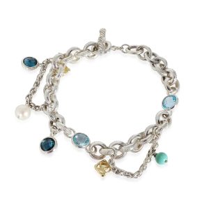 David Yurman Old World Charm Bracelet in Sterling Silver with a Toggle Clasp Louis Vuitton On the Go PM Handbag Empreinte Metallic Blue Navy