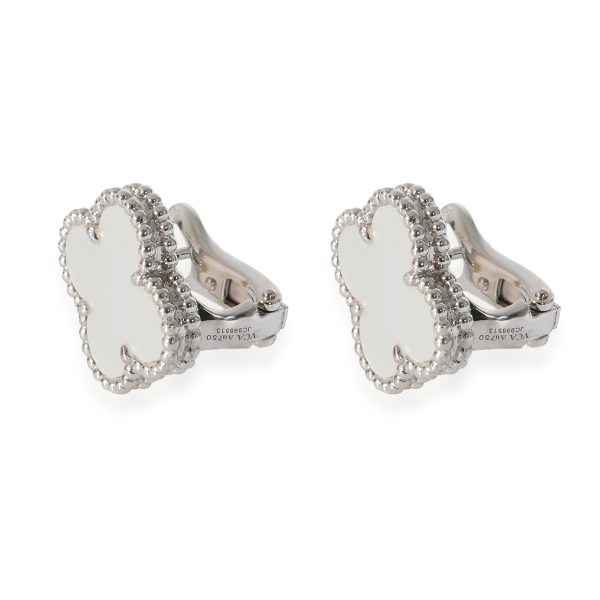 135473 stamp Van Cleef Arpels Alhambra Mother Of Pearl Earrings in 18k White Gold