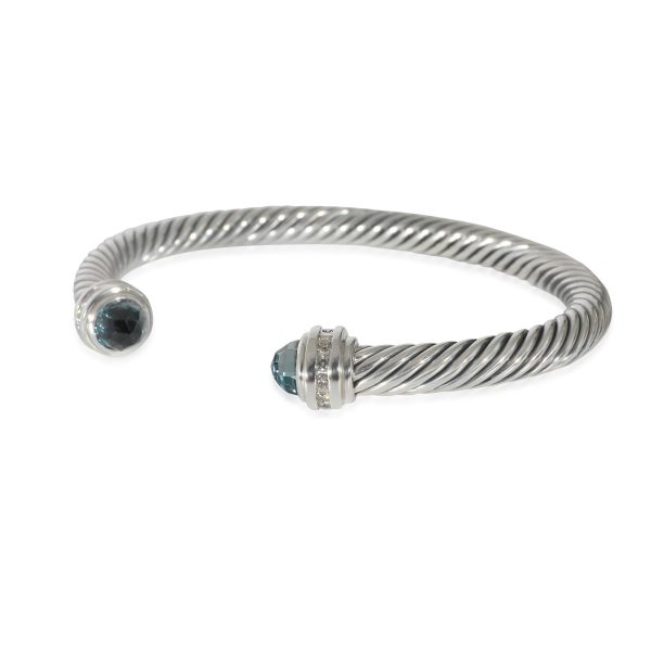 135567 sv David Yurman Cable Bracelet Hampton Blue Topaz Diamond Silver 018 CTW