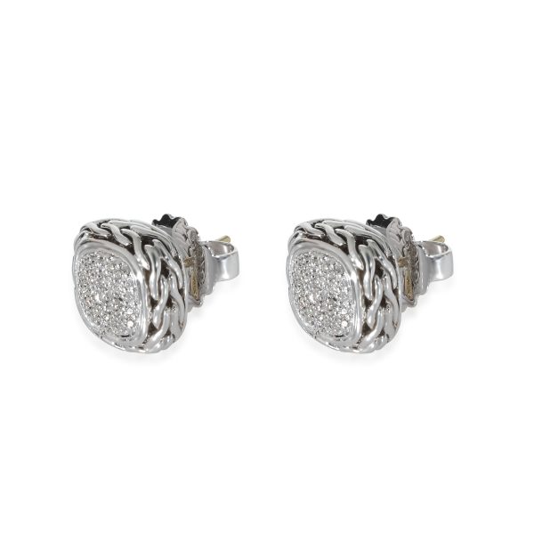 135658 sv John Hardy Classic Chain Diamond Earrings in Sterling Silver 034 CTW