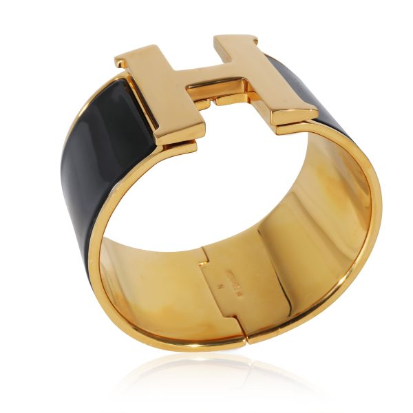 135731 av Gold Plated Hermès XL Clic H Bracelet in Noir