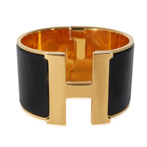 Gold Plated Hermès XL Clic H Bracelet in Noir Cart