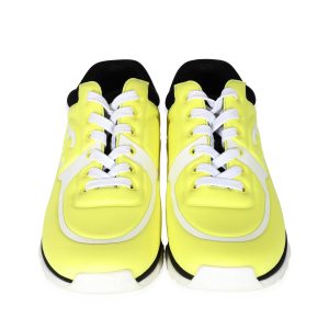 Chanel 19S Neon Yellow Lycra Interlocking CC Sneakers Louis Vuitton Monogram Multicolor Portefeuille Eugenie Noir Long Wallet Black LV