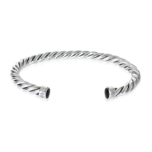 David Yurman Cable Cuff Bracelet With Onyx Ends in Sterling Silver David Yurman Cable Cuff Bracelet With Onyx Ends in Sterling Silver