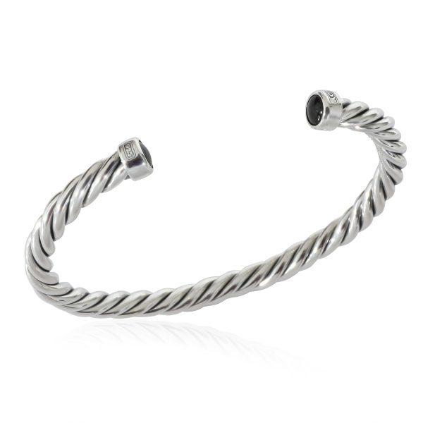 135780 pv David Yurman Cable Cuff Bracelet With Onyx Ends in Sterling Silver