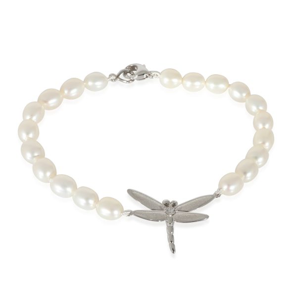 Tiffany Co Freshwater Pearl Bracelet With Dragonfly Charm in 18K White Gold Tiffany Co Freshwater Pearl Bracelet With Dragonfly Charm in 18K White Gold