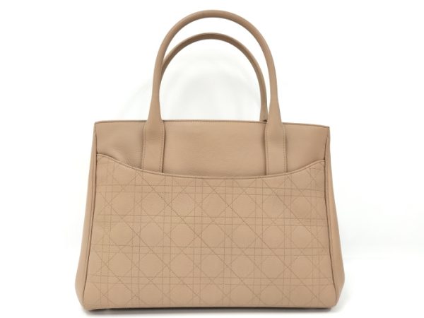 2 Christian Dior Tote Bag Handbag Cannage Stitch Leather Beige