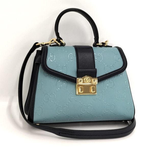 2 Gucci GG Top Handle Wonka Shoulder Bag Calfskin Leather Blue