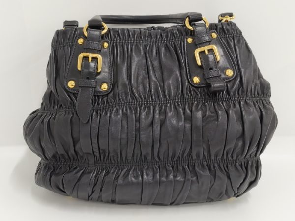 2 Prada Nappa Gaufre 2way Handbag Gathered Leather Black