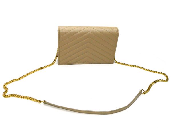 2000015258600004 2 Saint Laurent Chain Wallet Chevron Quilted Leather Beige Shoulder Bag