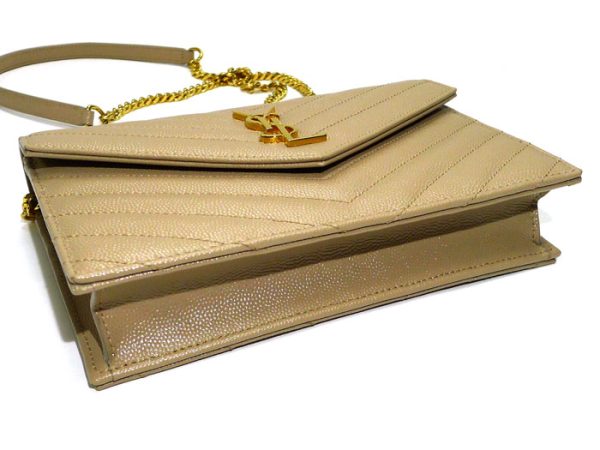 2000015258600004 3 Saint Laurent Chain Wallet Chevron Quilted Leather Beige Shoulder Bag