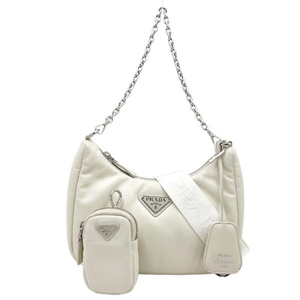 2000037246901497 13 Prada Shoulder Bag Crossbody Bag Leather White Silver Hardware