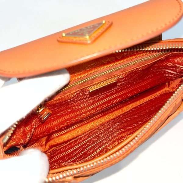 2000037246901518 16 Prada Shoulder Bag Triangle Logo Chain Pouch Crossbody Small Nylon Leather Orange