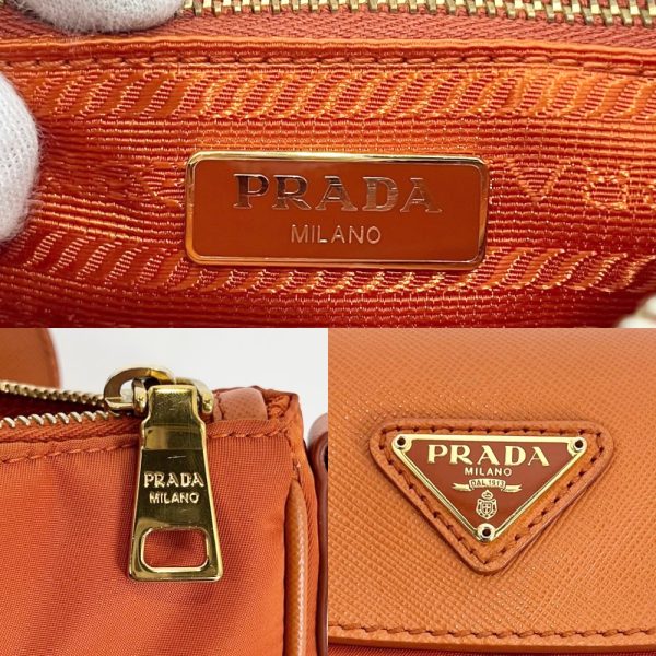 2000037246901518 17 Prada Shoulder Bag Triangle Logo Chain Pouch Crossbody Small Nylon Leather Orange