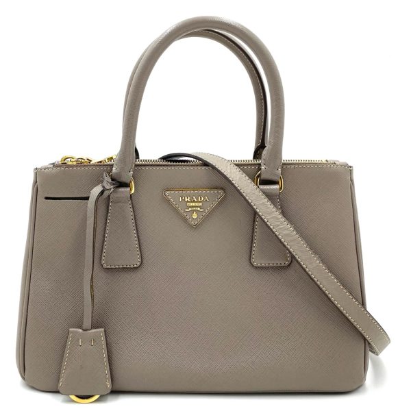 2000043246900141 5 Prada 2way Galleria Handbag Shoulder Triangle Logo Saffiano Leather Greige Gold Hardware