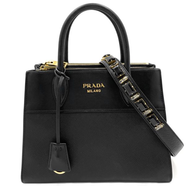 2000043246900186 13 Prada 2way Handbag Shoulder Crossbody Leather Black Gold Hardware