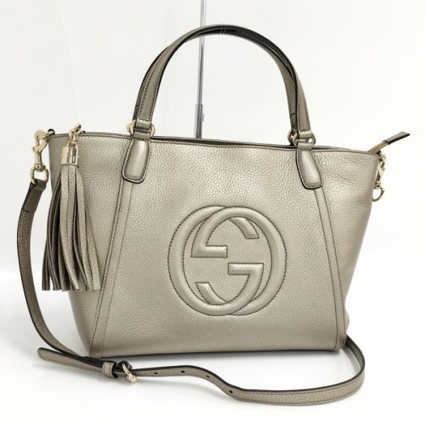 2000087252000569 1 Gucci Soho 2way Handbag Interlocking G Leather Gold Crossbody Shoulder