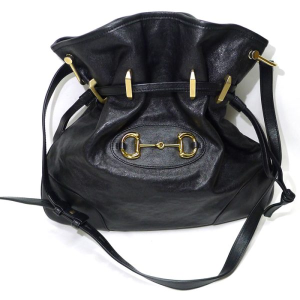 2000087257800437 1 Gucci Messenger Bag Drawstring Shoulder Bag Leather Black