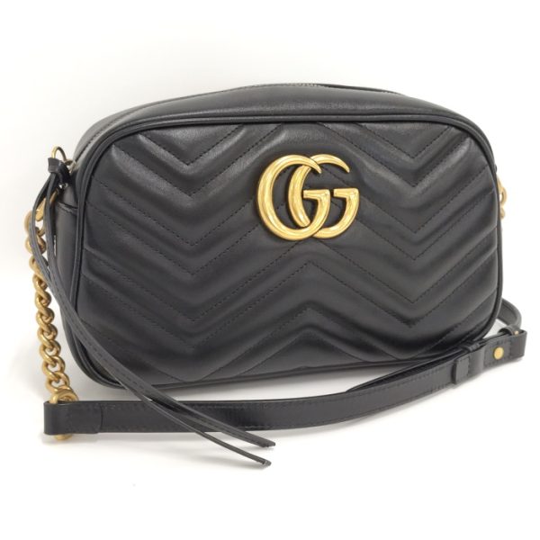 2000087259300203 1 Gucci Chain Shoulder Bag GG Marmont Leather Black