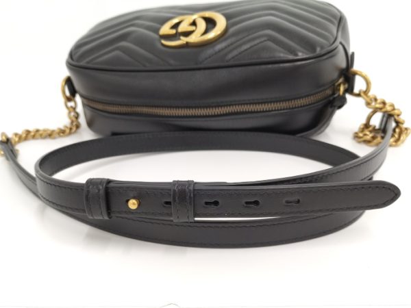 2000087259300203 7 Gucci Chain Shoulder Bag GG Marmont Leather Black