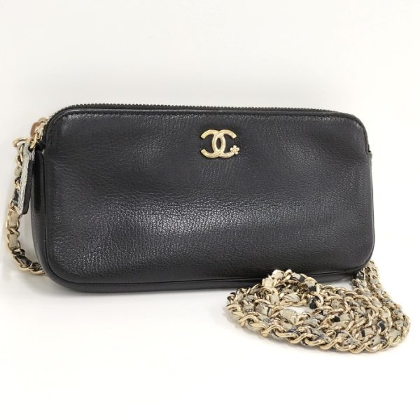 2000111259300142 1 Chanel Chain Shoulder Wallet Lucky Flower Leather Black