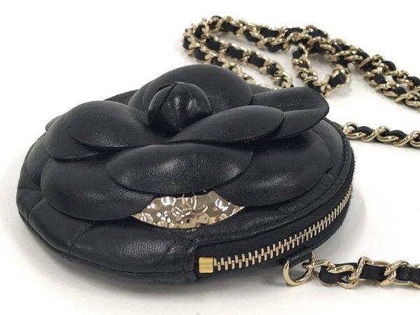 2000114257800212 3 Chanel Camellia Chain Shoulder Bag Lambskin Leather Black