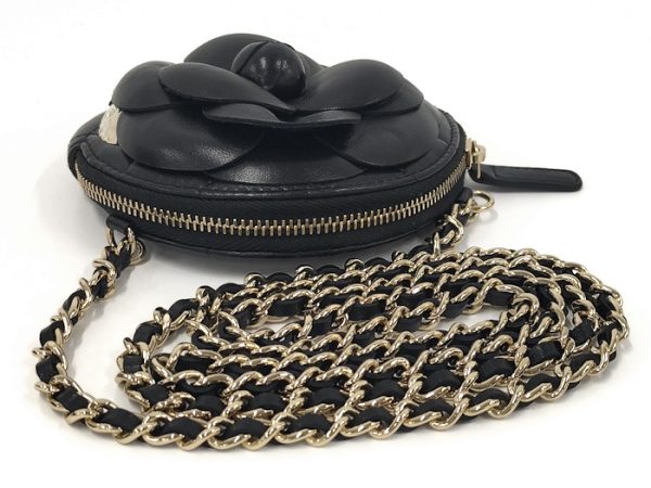 2000114257800212 6 Chanel Camellia Chain Shoulder Bag Lambskin Leather Black