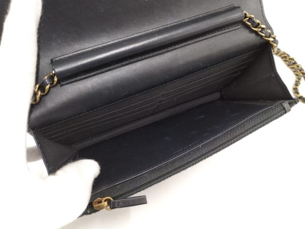 2000114259600041 3 Chanel Chain Wallet Coco Mark Caviar Skin Black