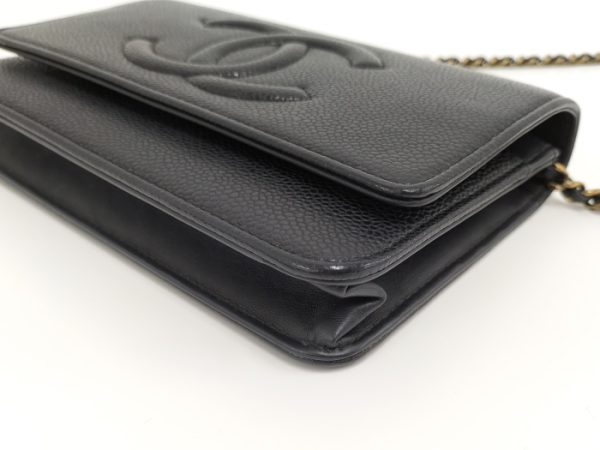 2000114259600041 5 Chanel Chain Wallet Coco Mark Caviar Skin Black