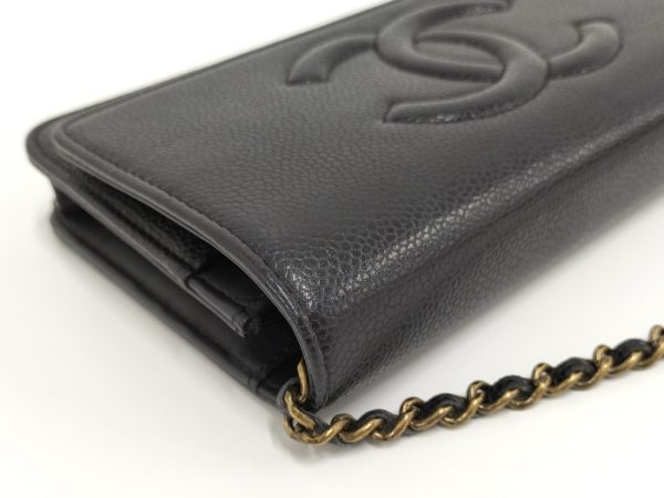 2000114259600041 6 Chanel Chain Wallet Coco Mark Caviar Skin Black