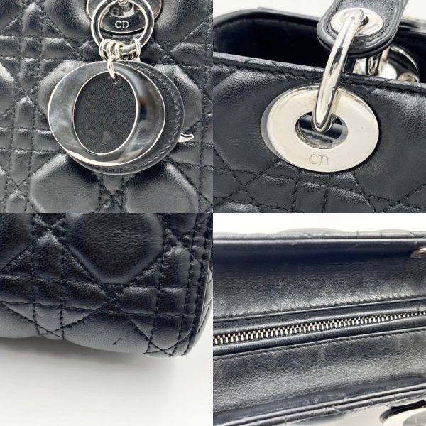 2000307246900568 17 Christian Dior 2way Lady Dior Handbag Shoulder Lambskin Black Silver Hardware