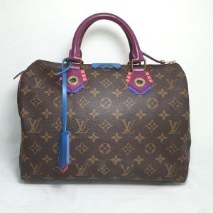 LOUIS VUITTON Speedy 30 Monogram Limited Edition Totem Magenta Loewe Anagram Love Logo Shopper Tote Bag Off white