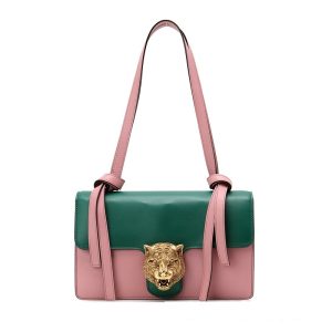 GUCCI Animalier Tiger Head Claps Pink Green Calfskin Leather Bag GUCCI Animalier Tiger Head Claps Pink Green Calfskin Leather Bag