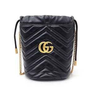 GUCCI GG Marmont Matelasse Bucket Bag Mini Black Leather GUCCI GG Marmont Matelasse Bucket Bag Mini Black Leather