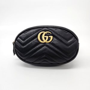 GUCCI Marmont Matelasse Waist Belt Bag GG Black Quilted Leather Chanel Coco Mark Chain Tote Bag Leather Black