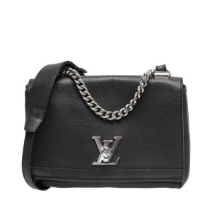 LOUIS VUITTON Black Leather Lockme II BB Crossbody Handbag Chanel Matelasse Coco Mark Caviar Skin Vanity 2way Handbag