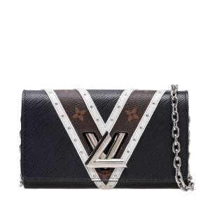 LOUIS VUITTON Monogram Twist Chain M63070 Shoulder Bag Balenciaga Hourglass XS Metallized Crocodile Embossed Handbag Silver Tone