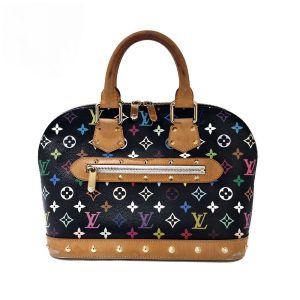 LOUIS VUITTON Monogram Multi Color Alma Hand Bag Noir M92646 Chanel Camellia Punching Design Chain Enamel Black