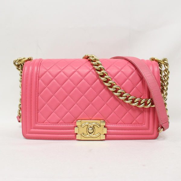 2101214683527 00 Chanel Chain Shoulder Bag Sheepskin Pink Gold Hardware