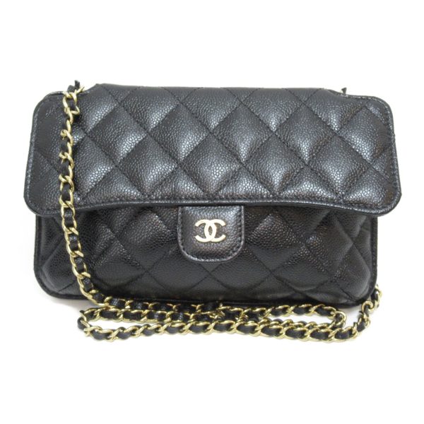 2101216493544 3 Chanel Chain Shoulder Bag Eco Caviar Skin Black