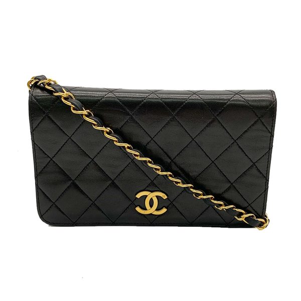 2101217035989 01 Chanel Push Lock Chain Shoulder Bag Leather Black