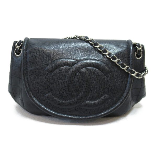 2101217330169 2 Chanel Half Moon Chain Shoulder Bag Caviar Skin Black