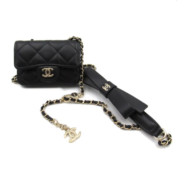 2104102184601 1 Chanel Ribbon Mini Matelasse Chain Shoulder Bag Lambskin Leather Black