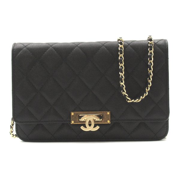 2106800460438 1 Chanel Chain Wallet Shoulder Bag Caviar Skin Black